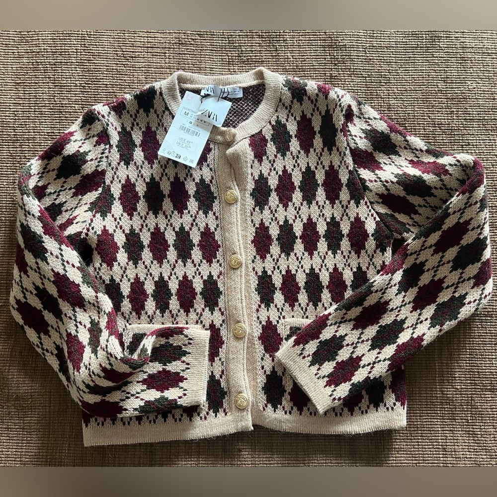 Zara Wool Argyle Cardigan